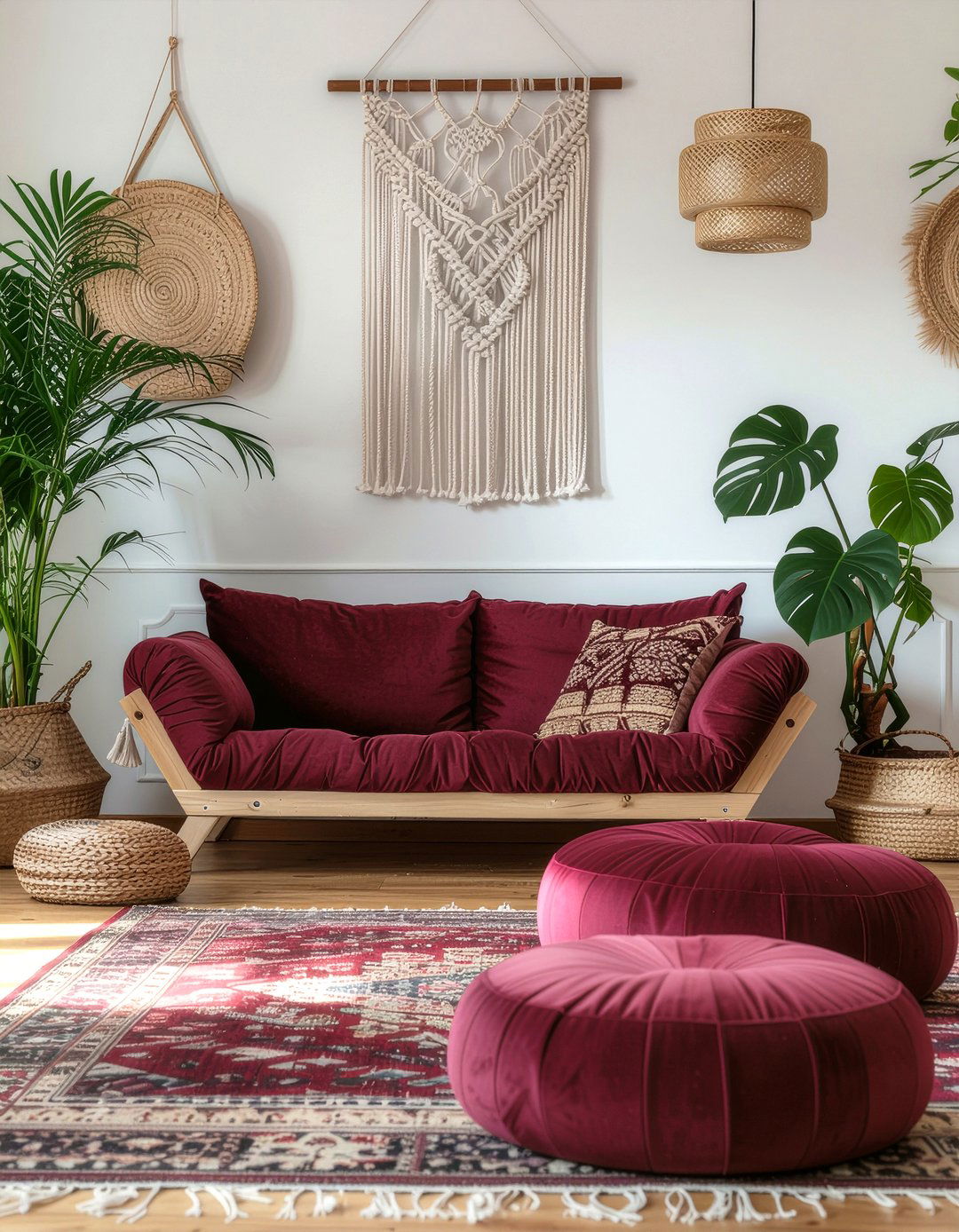 Bohemian maroon living room - 30 maroon living room ideas