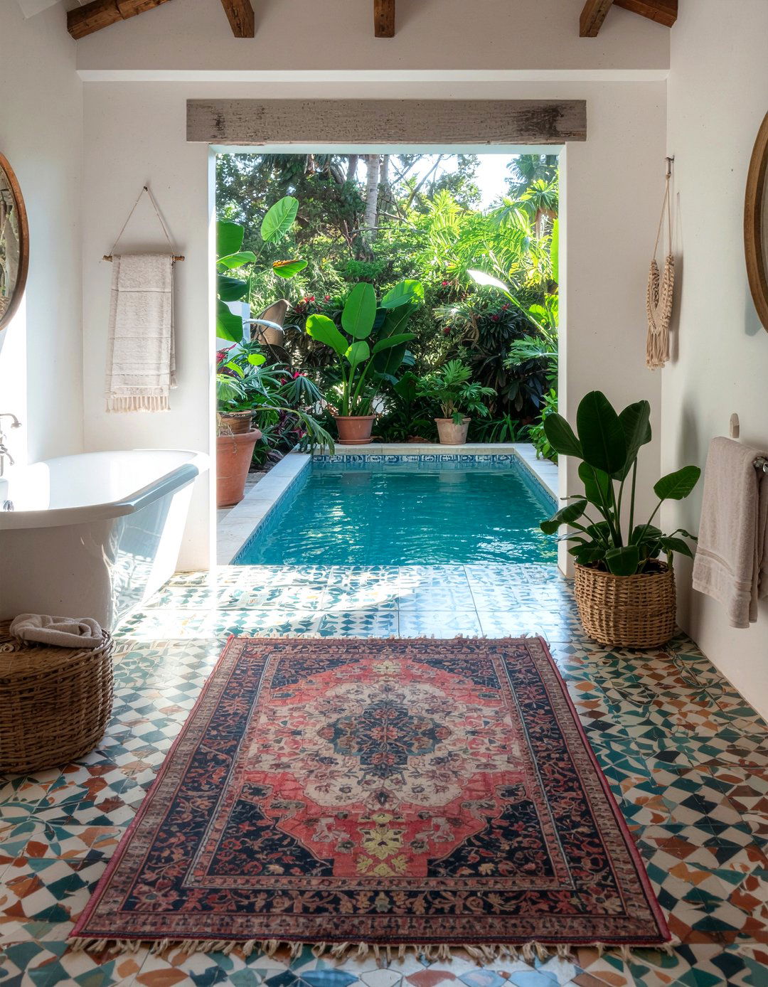 Bohemian pool house bathroom - 30 pool bathroom ideas