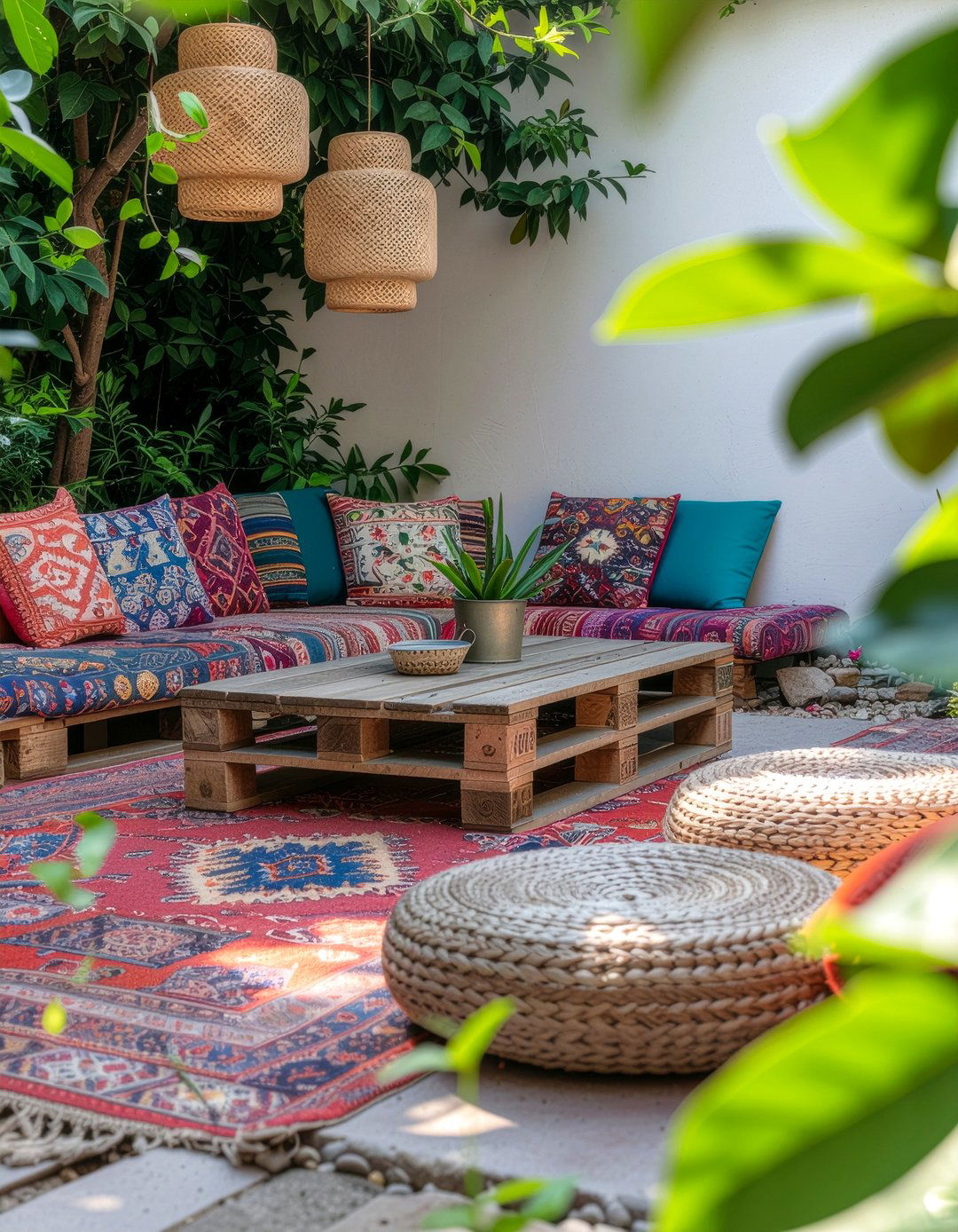 Bohemian style floor seating - 30 garden dining ideas