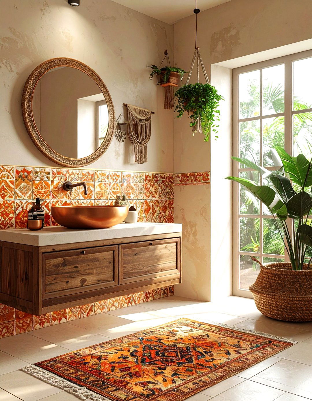 Bohemian style patterned bathroom tile - 30 patterned tile bathroom ideas