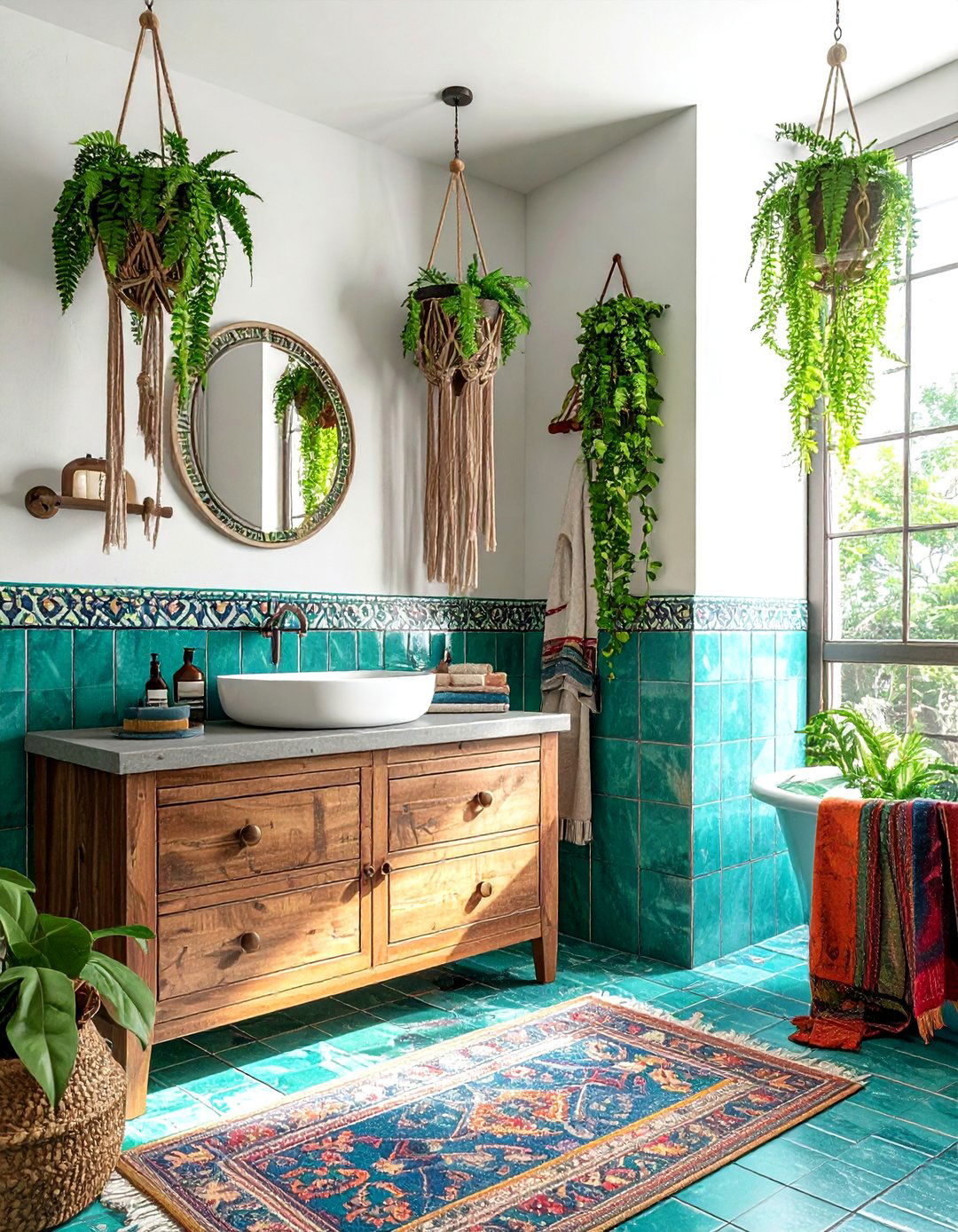 Bohemian turquoise bathroom - 30 turquoise bathroom ideas
