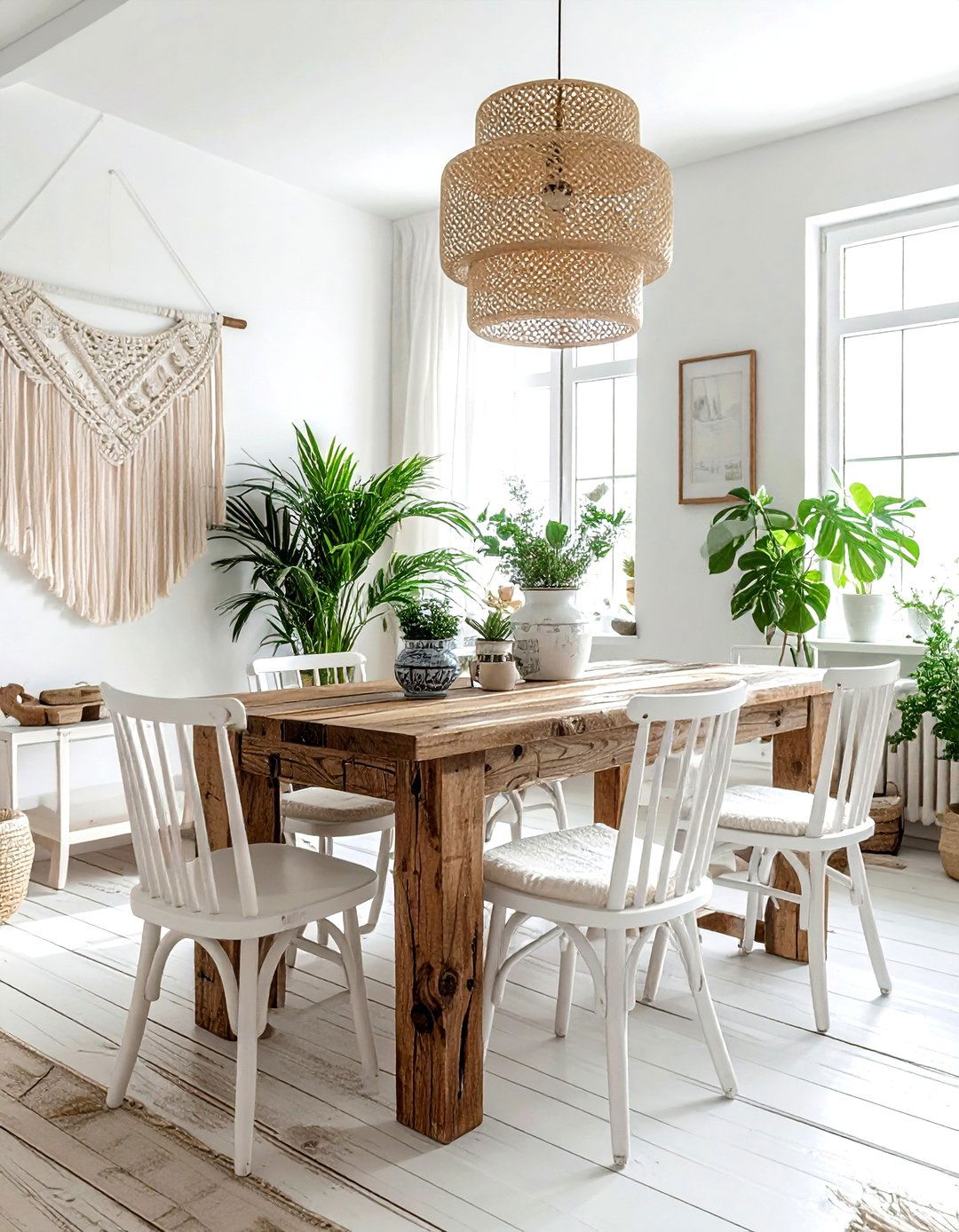 Bohemian white dining room - 30 white and white dining room ideas