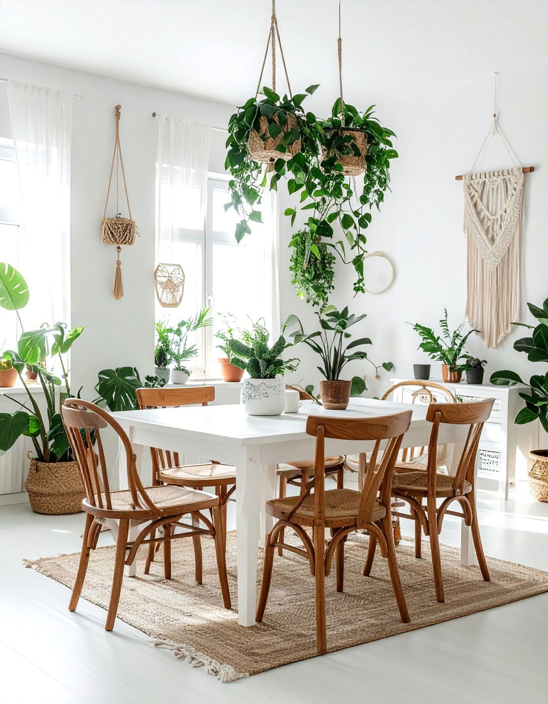 Bohemian white dining room - 30 bright white dining room ideas