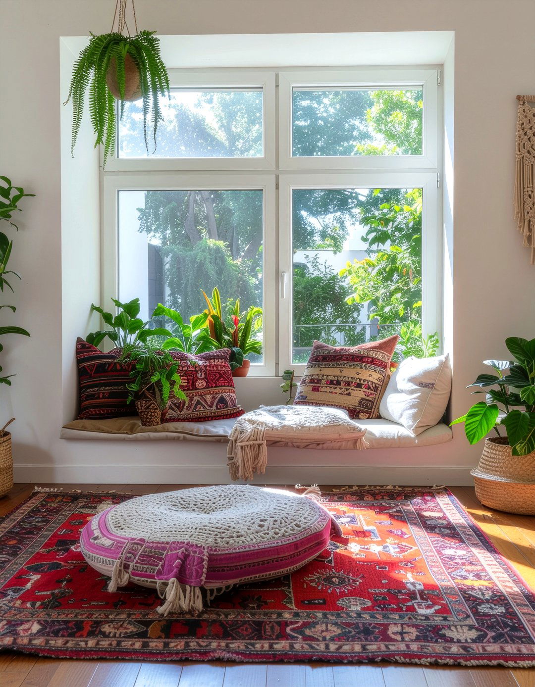Bohemian window nook - 30 living room window bench ideas