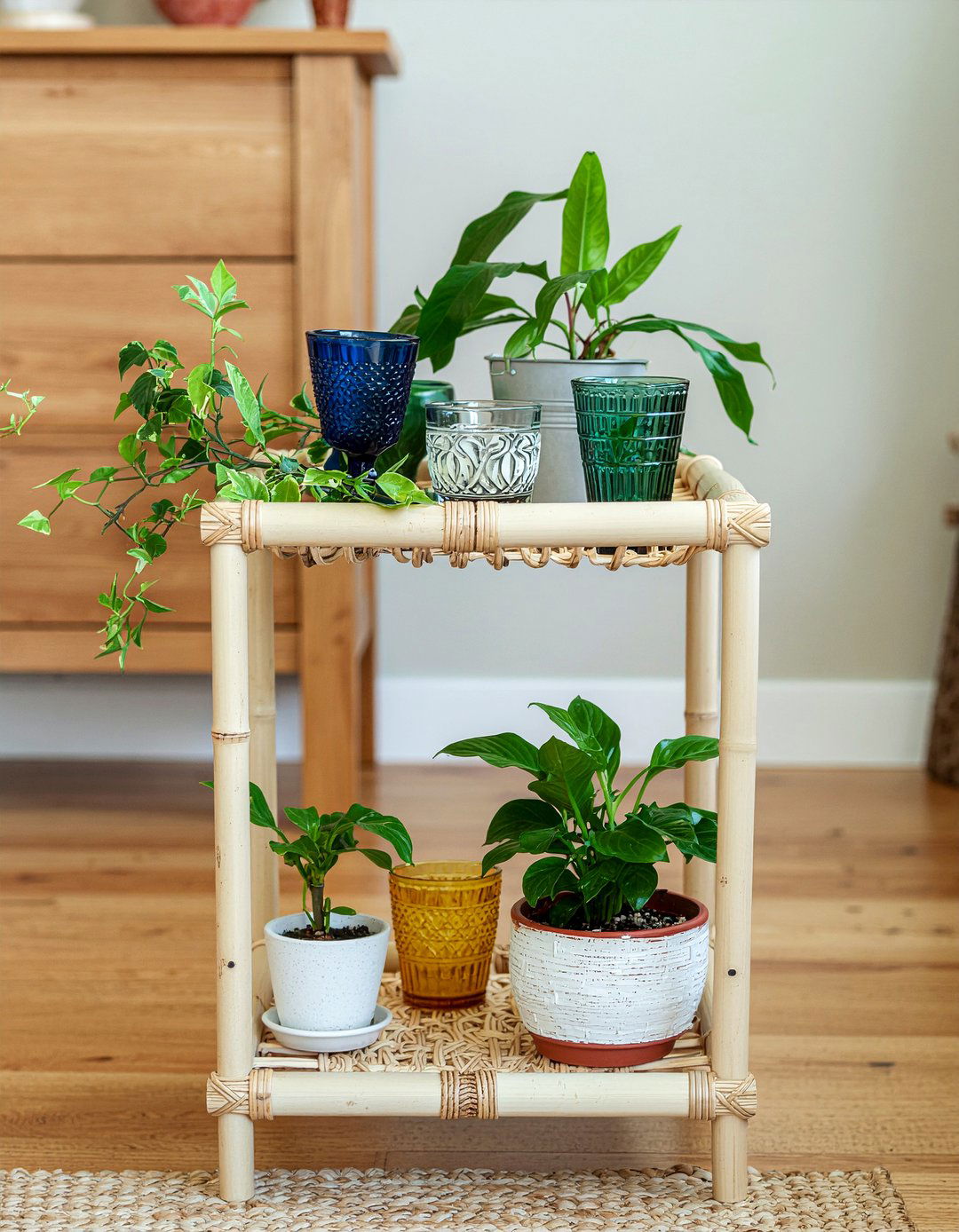 Boho Bar Cart - 30 living room bar cart ideas
