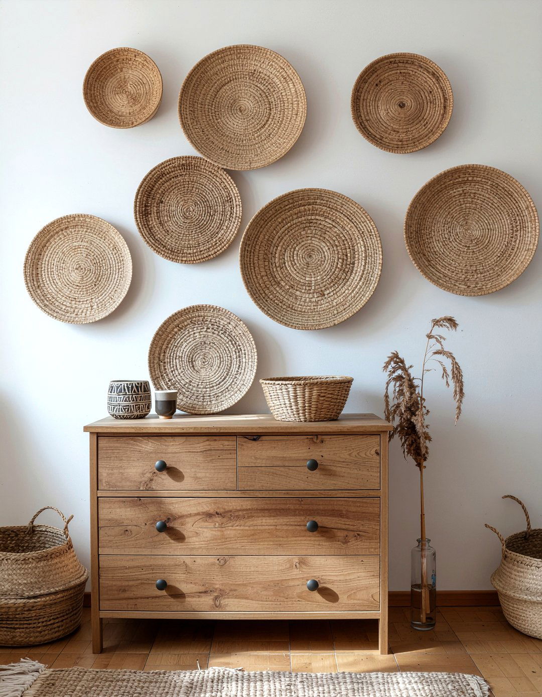 Boho Basket Wall - 30 DIY bedroom ideas
