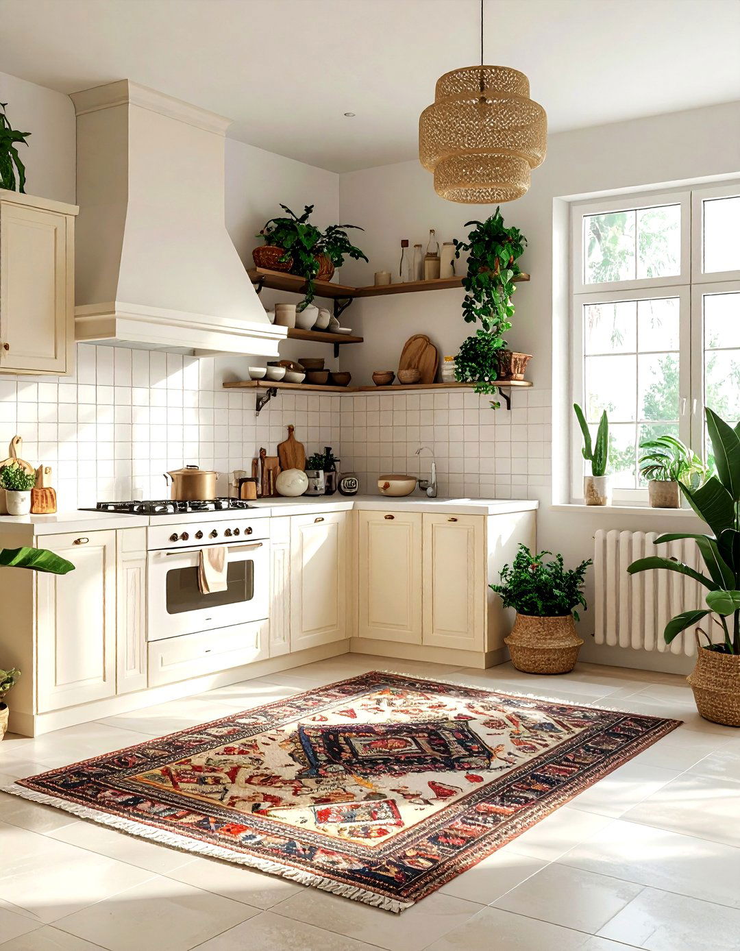 Boho Cream Kitchen White Ceramic Tiles - 30 cream and white kitchen ideas