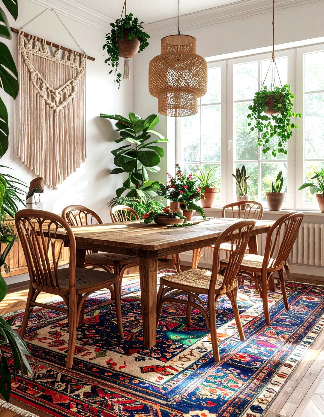 Boho Eclectic Dining Room - 30 oriental rug dining room ideas