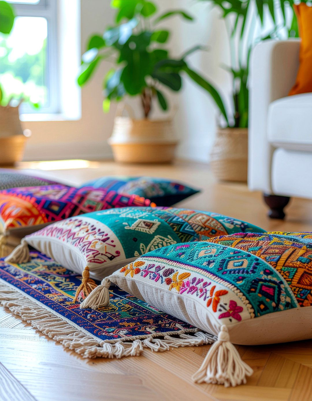 Boho Floor Pillows - 30 living room floor seating ideas