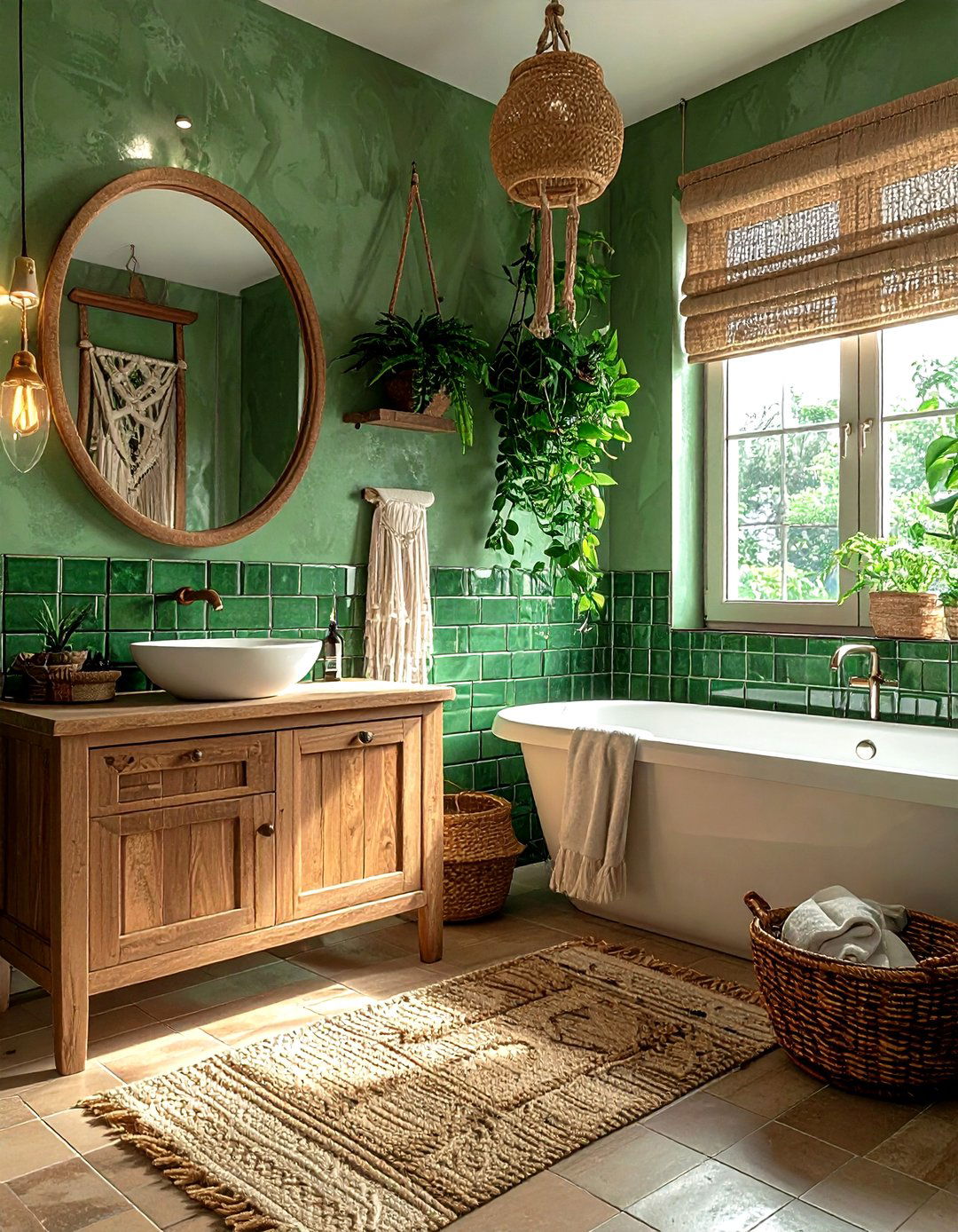 Boho Green Bathroom - 30 green bathroom decor ideas