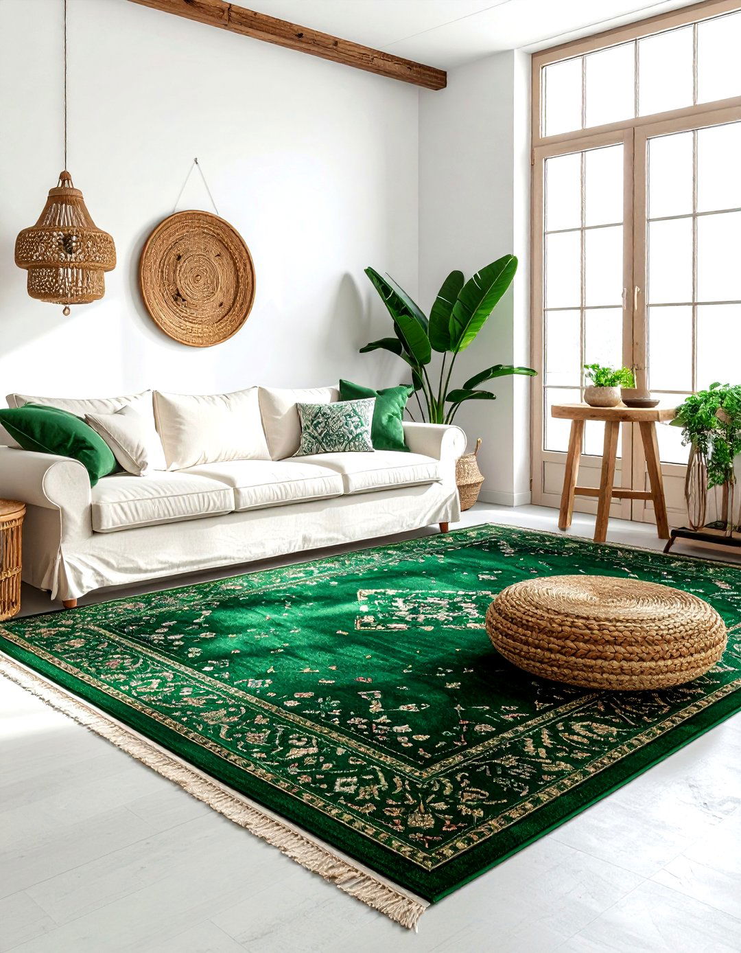 Boho Living Room Green Rug - 30 bohemian green living room ideas