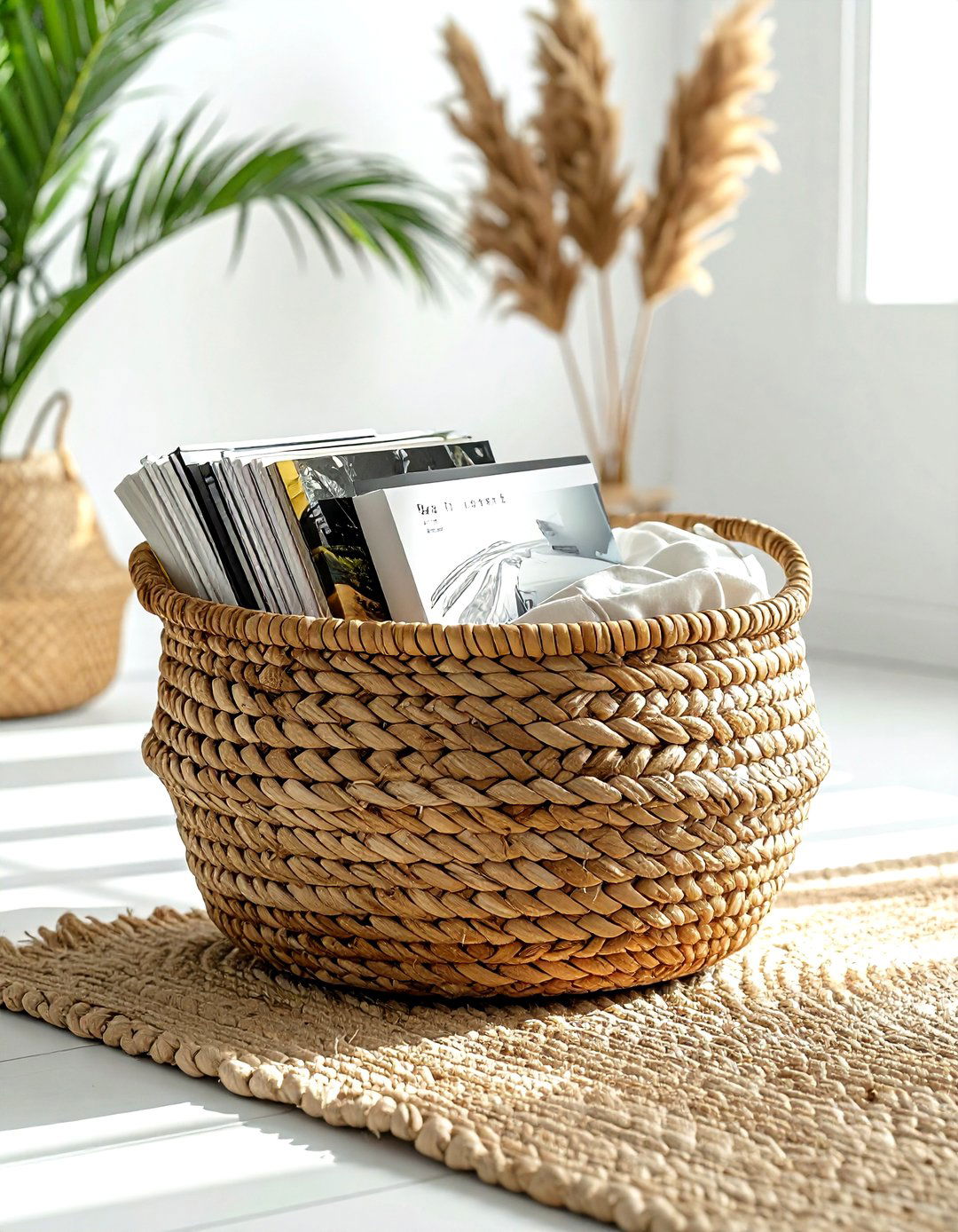 Boho Magazine Basket - 30 living room magazine rack ideas