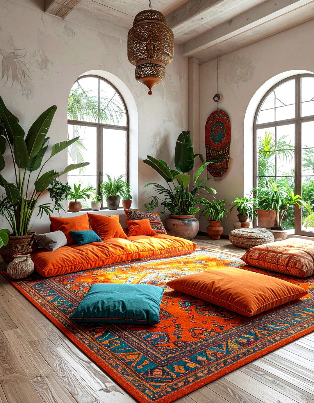 Boho Orange Rug - 30 orange living room ideas