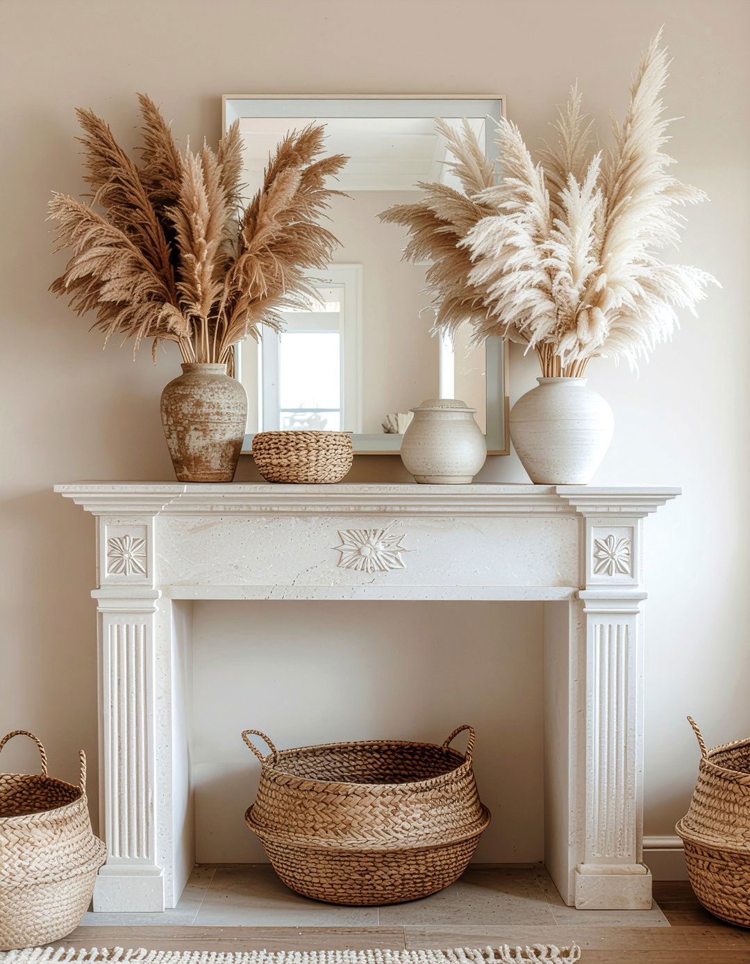Boho Pampas Grass - 30 fireplace mantel ideas