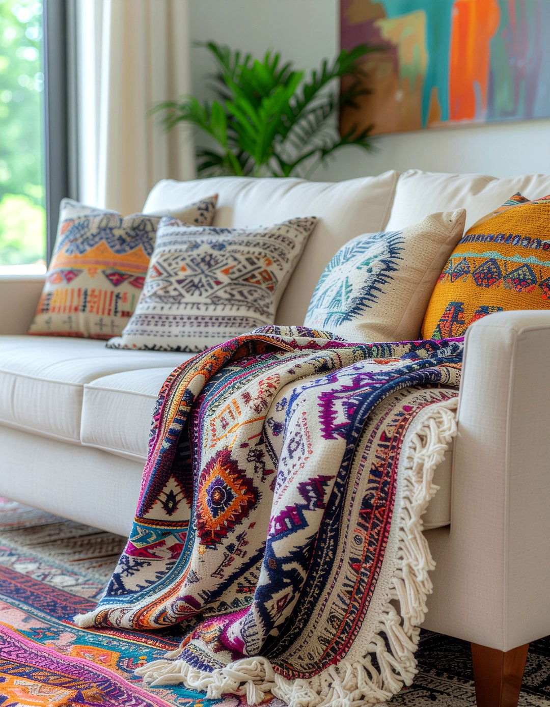 Boho Patterned Couch Cover - 30 living room washable slipcover ideas