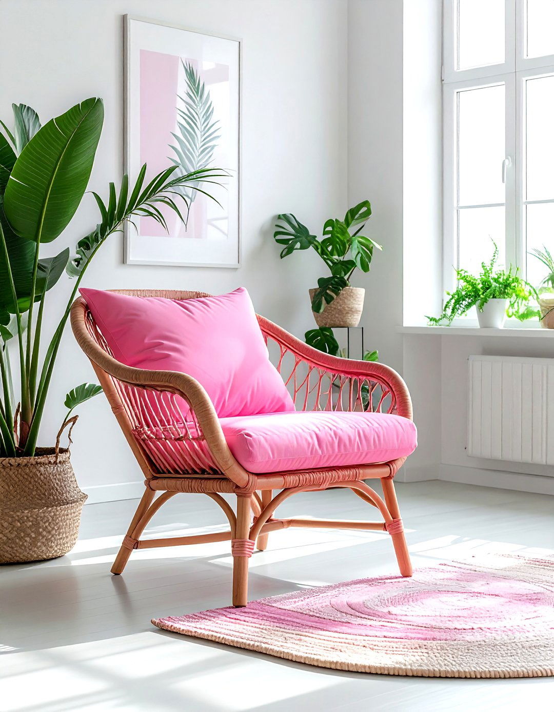 Boho Pink Rattan Furniture - 30 pink and white living room ideas