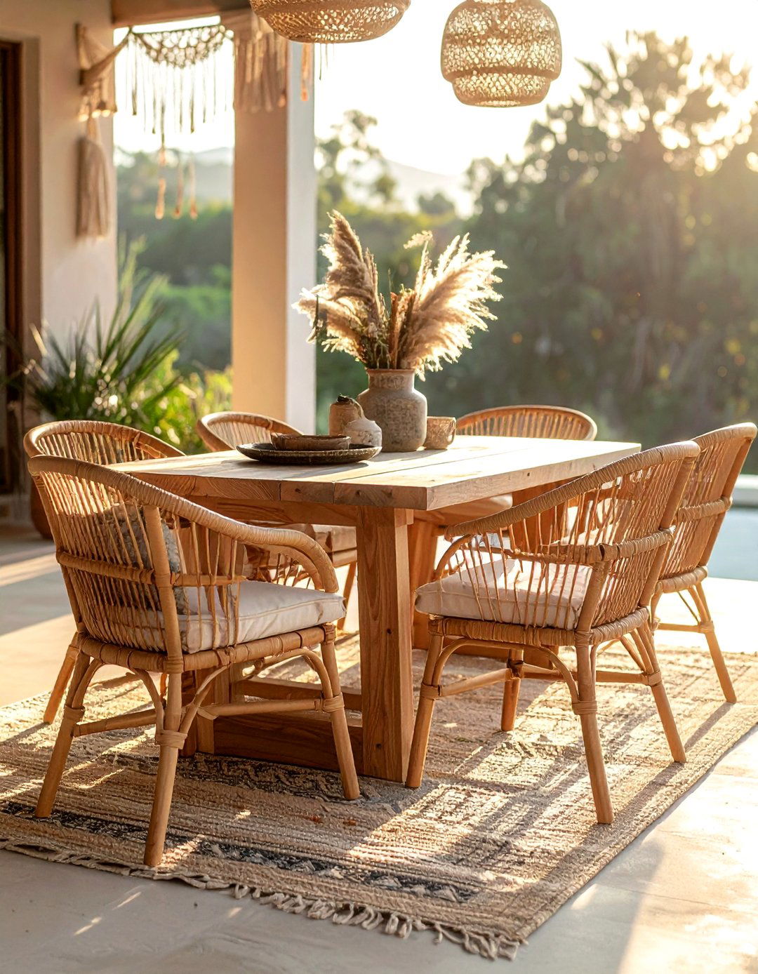 Boho Rattan Dining Set - 30 outdoor dining furniture ideas