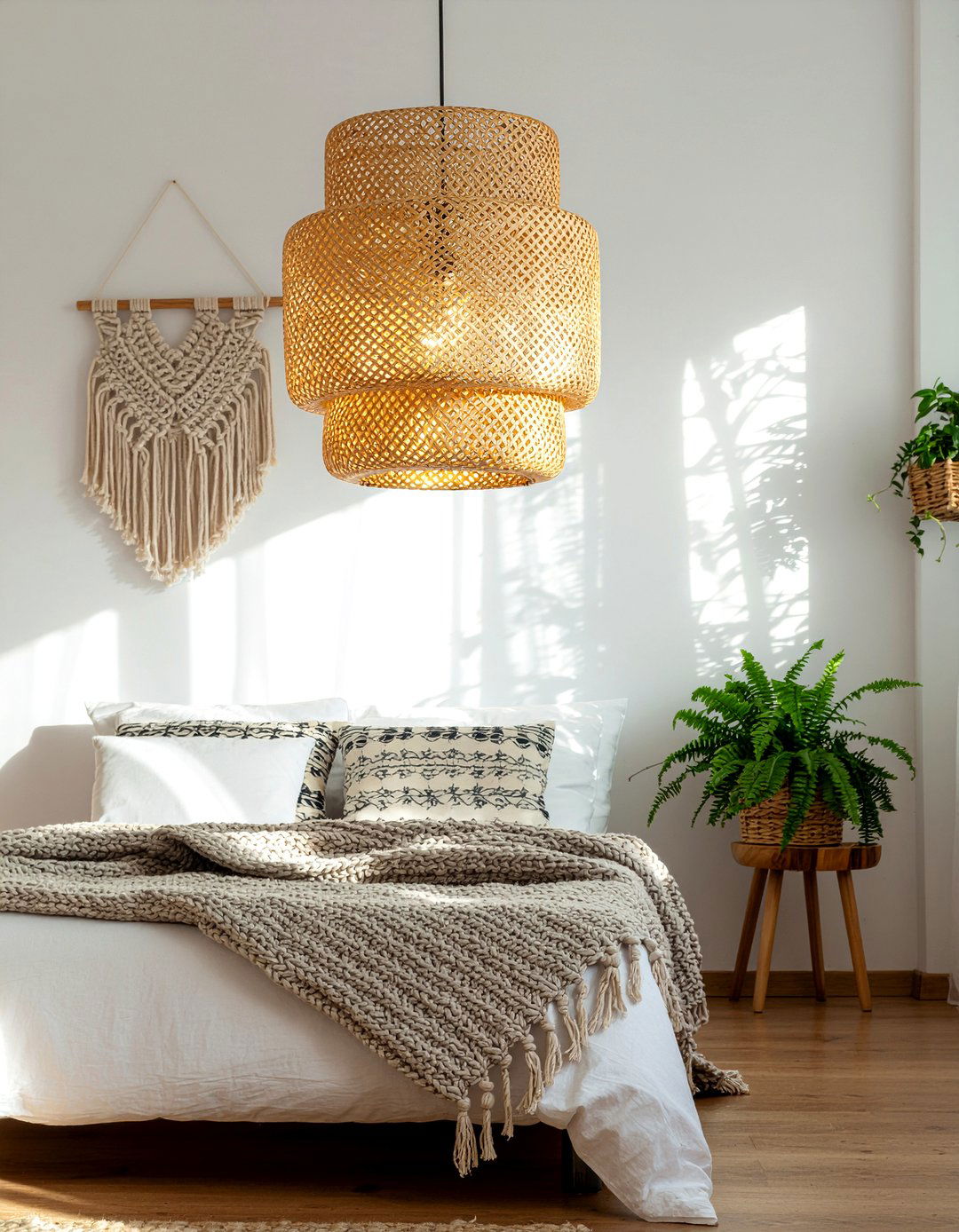 Boho Rattan Pendant - 30 bedroom lighting ideas