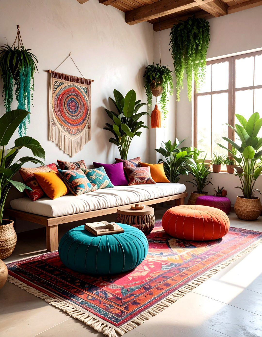 Boho Seating Nook - 30 living room with sitting area ideas