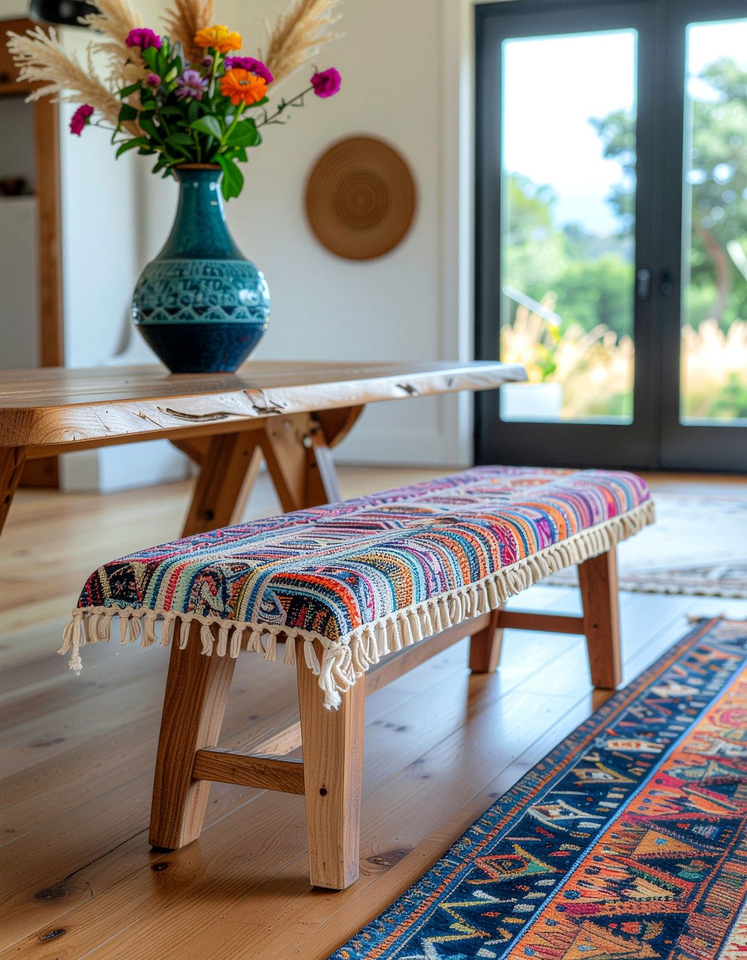Boho Style Bench - 30 backless dining bench ideas