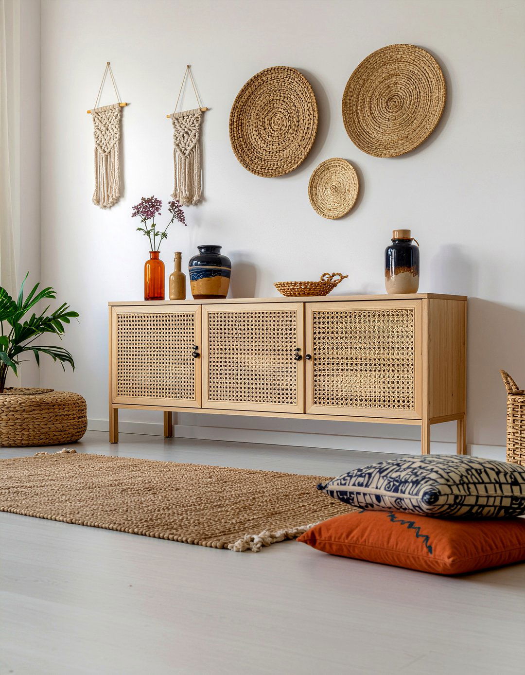 Boho Style Media Center - 30 living room entertainment center ideas