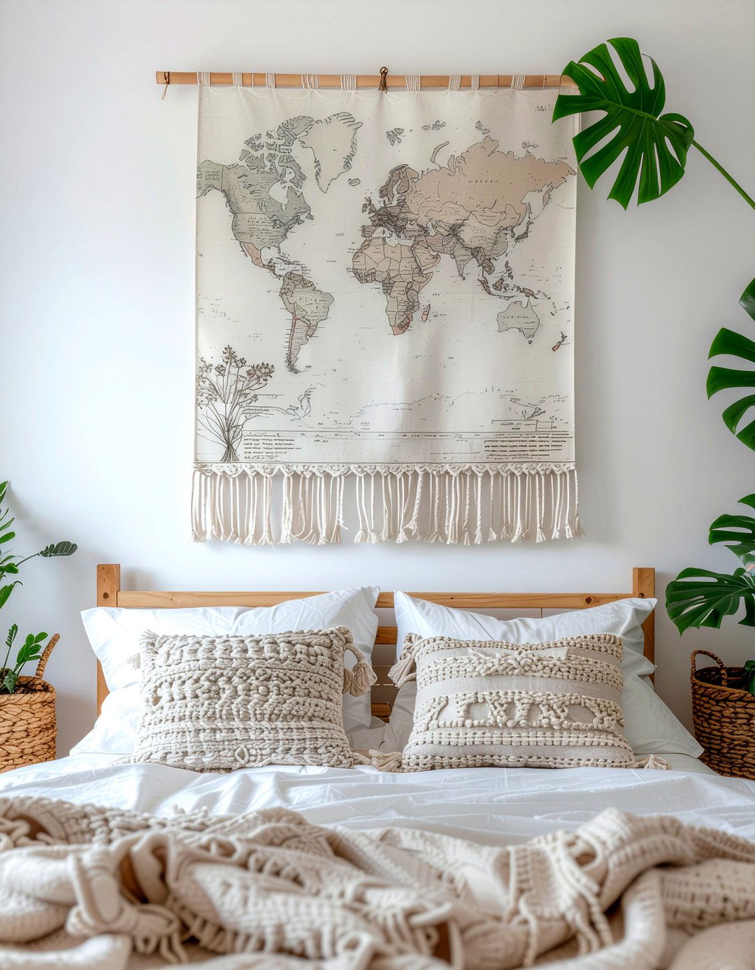 Boho Style World Map Hanging - 30 world map bedroom ideas