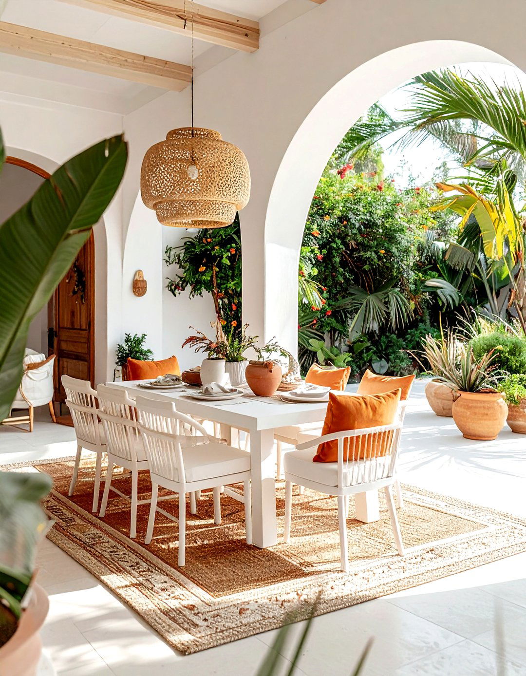 Boho Terracotta And White Dining Area - 30 orange and white dining room ideas