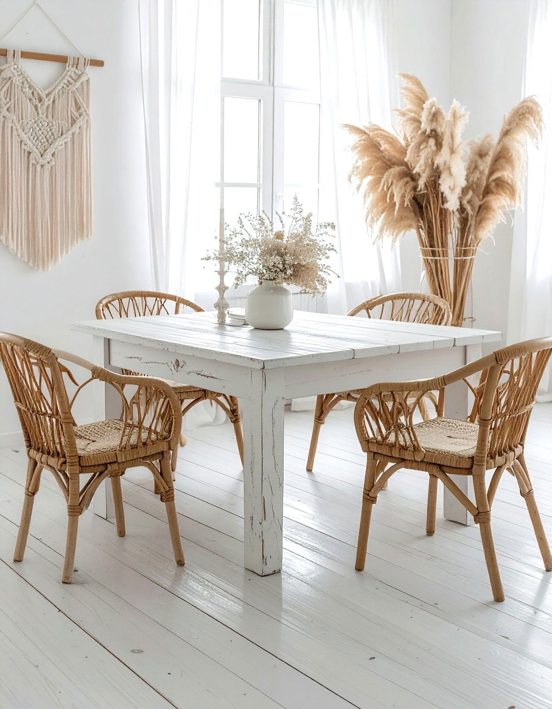 Boho White Dining Room - 30 all white dining room ideas