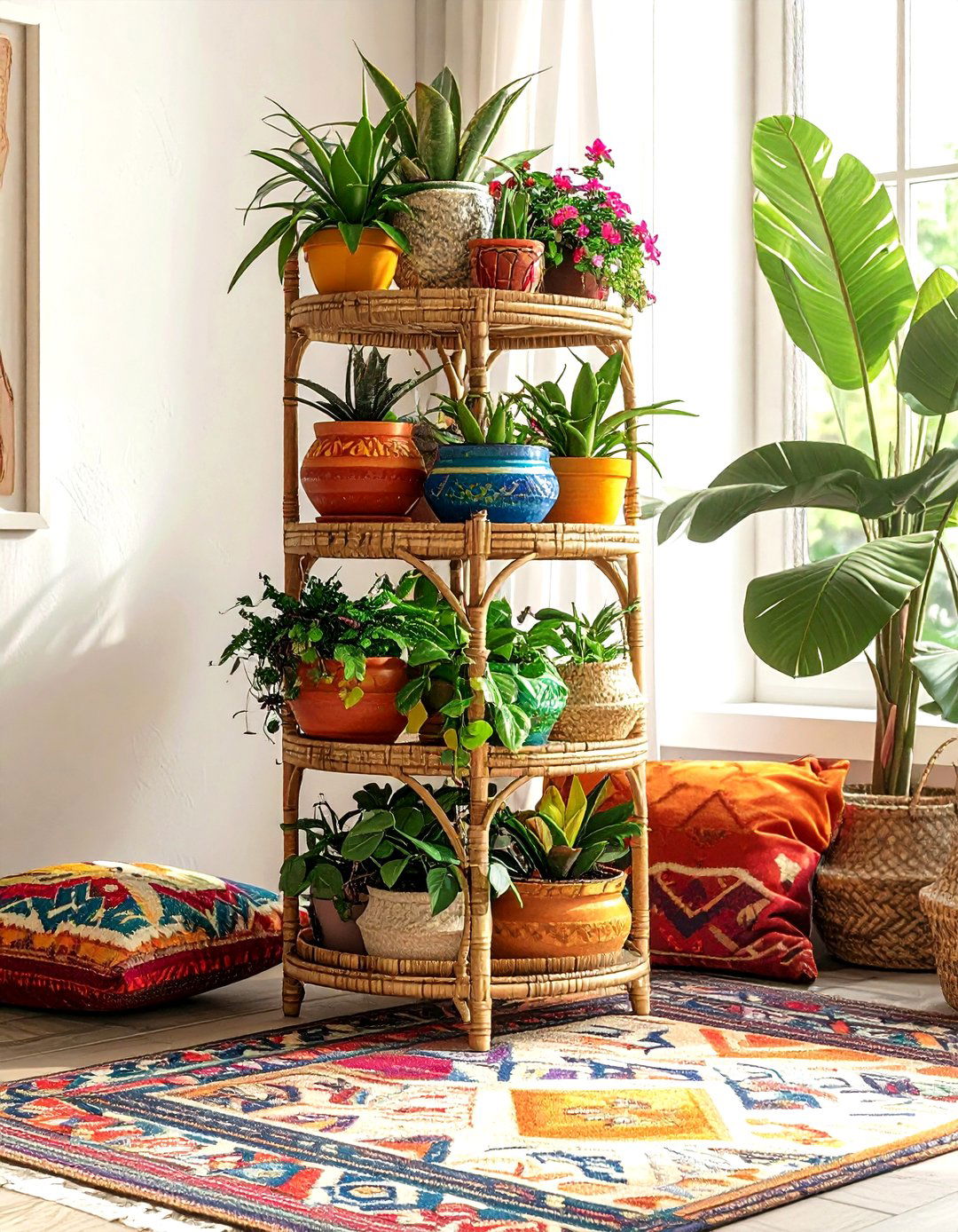 Boho Wicker Plant Stand - 30 living room plant stands