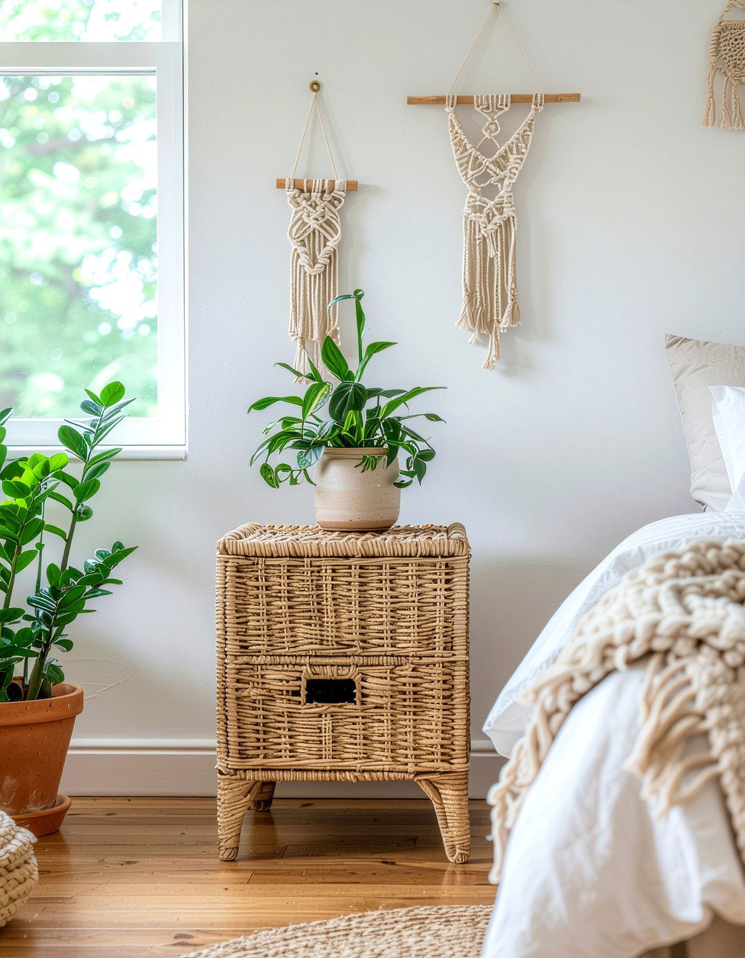 Boho Woven Floating Nightstand - 30 bedroom wall mounted nightstands