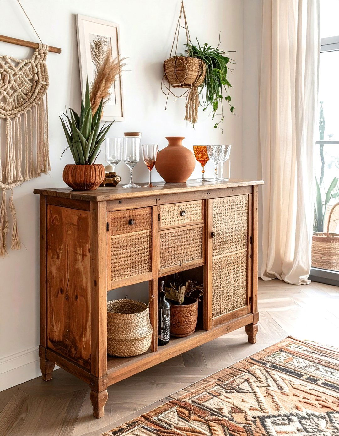 Boho bar cart - 30 bar cart styling ideas