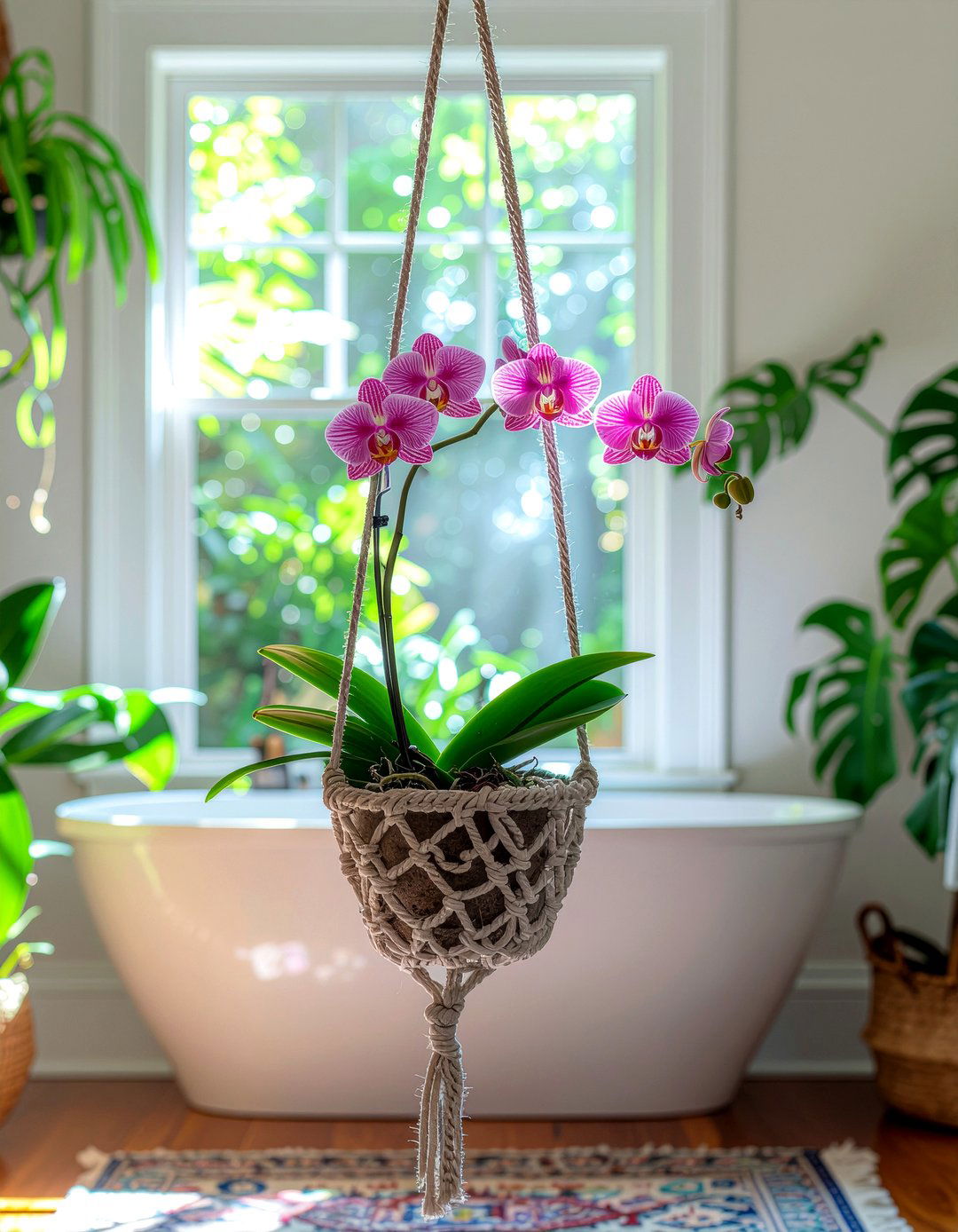 Boho bathroom orchid hanging - 30 bathroom orchid ideas