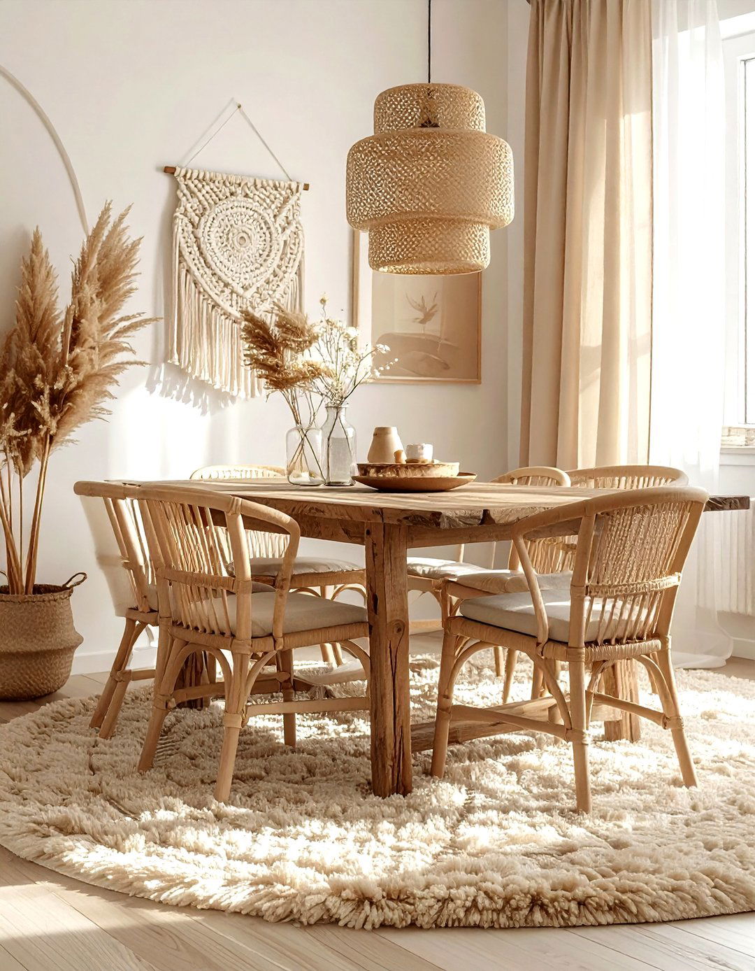 Boho beige dining room - 30 monochromatic dining room ideas