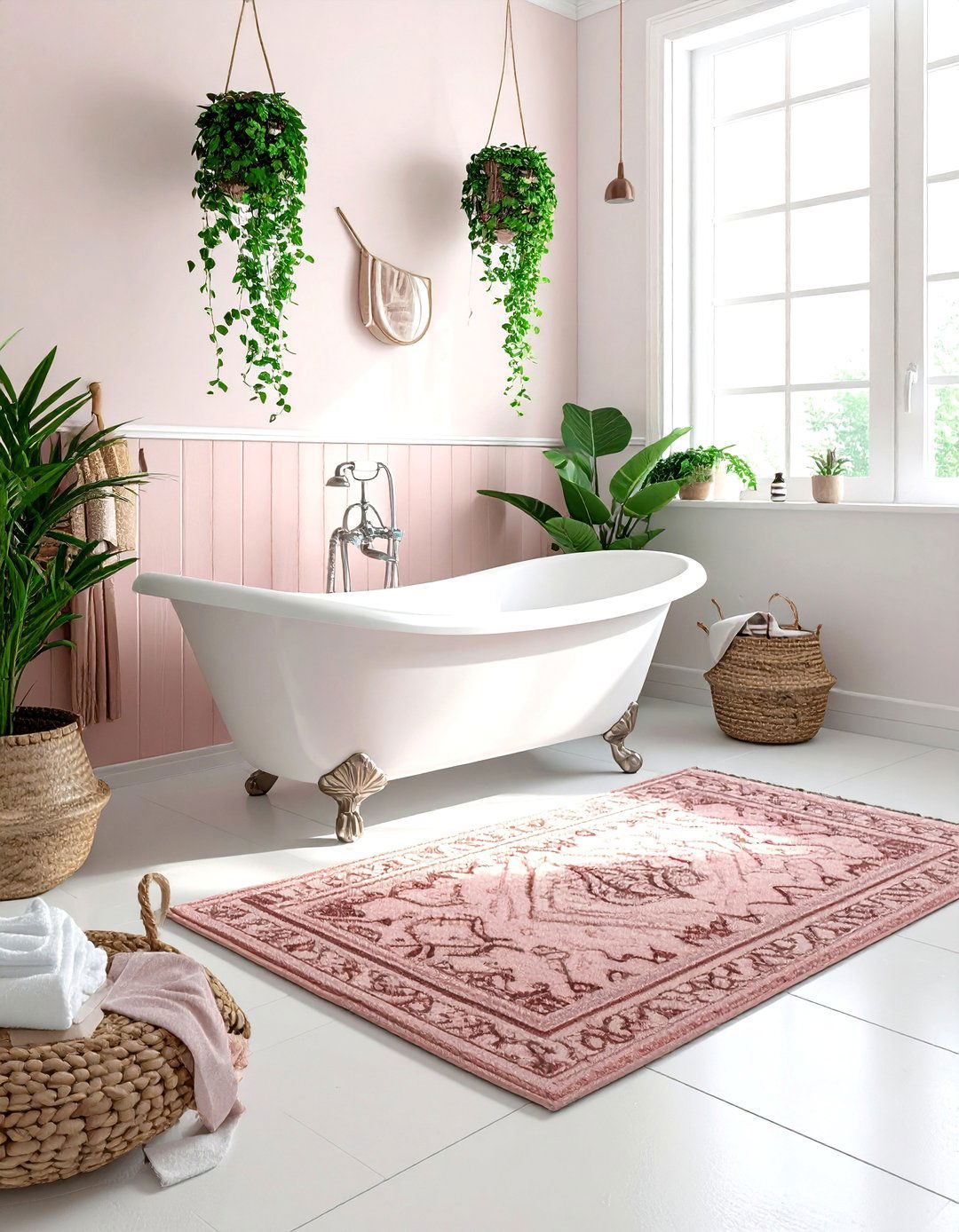 Boho blush bathroom - 30 blush and white bathroom ideas