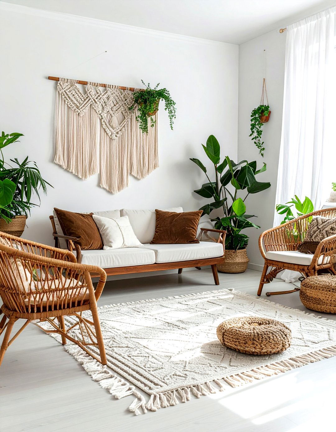 Boho brown and white living room - 30 brown and white living room ideas