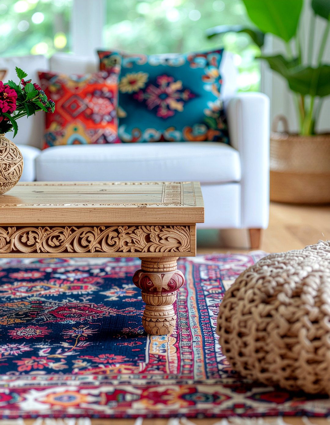 Boho carved wood coffee table - 30 living room round coffee tables