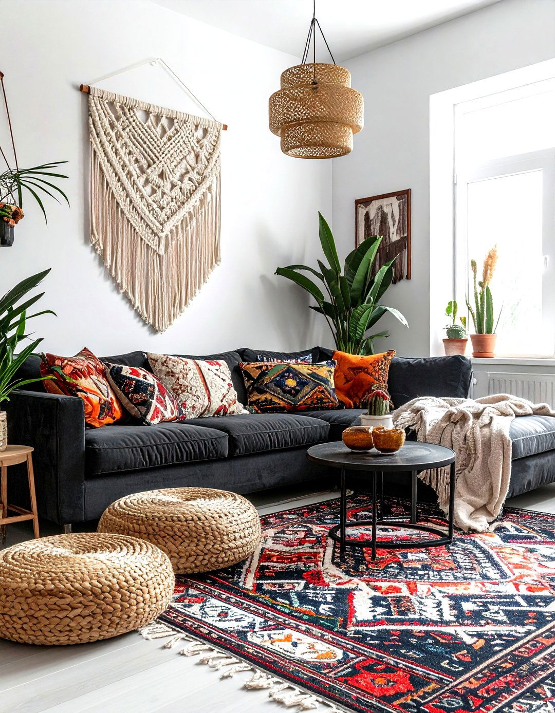 Boho charcoal living room decor - 30 dark charcoal living room ideas