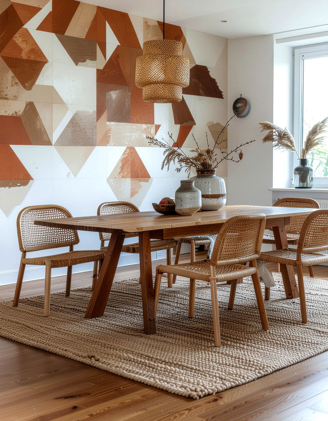 Boho geometric wallpaper - 30 geometric wallpaper dining room ideas