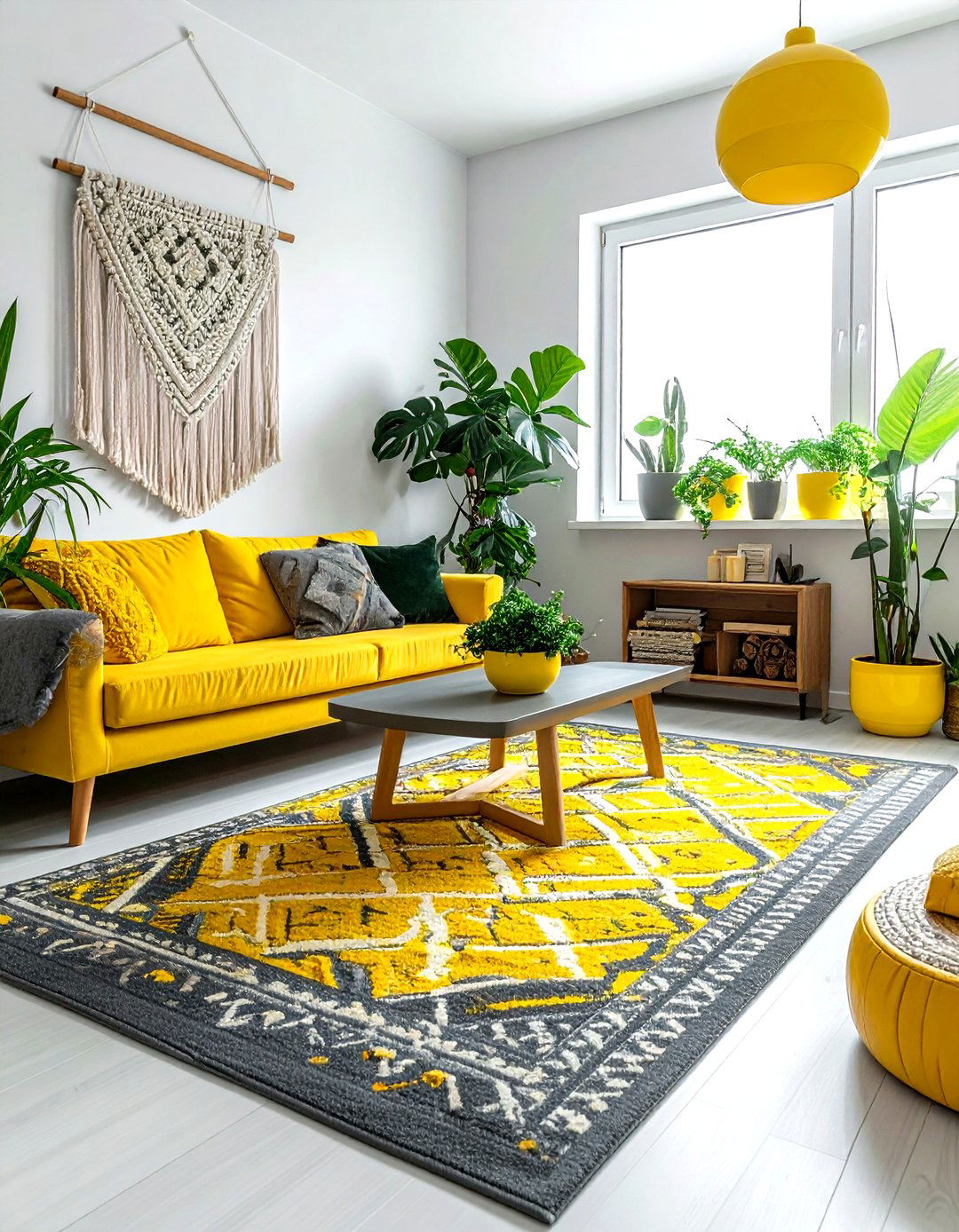 Boho gray and yellow living room - 30 gray and yellow living room ideas