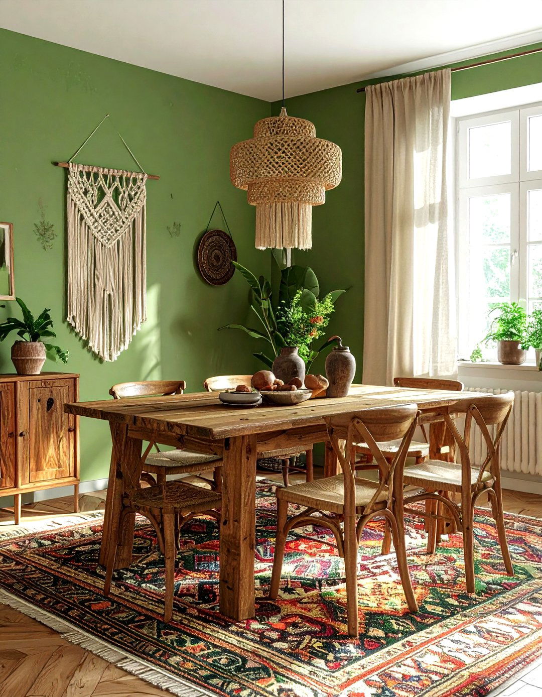 Boho green dining room - 30 green dining room decor ideas