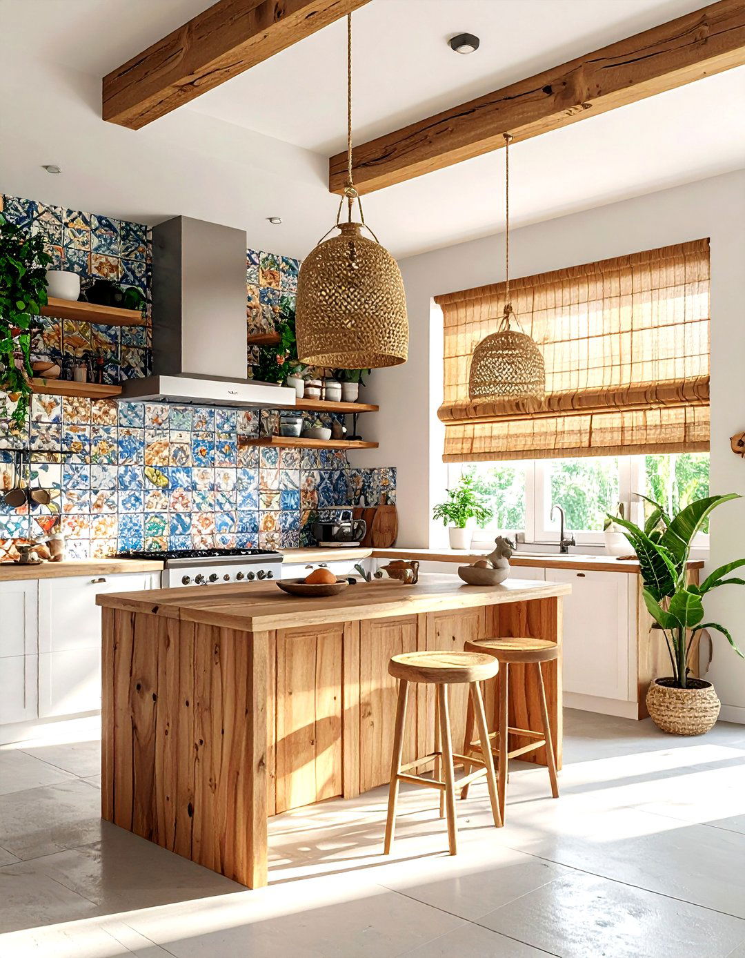 Boho kitchen woven wood shades - 30 kitchen blinds ideas