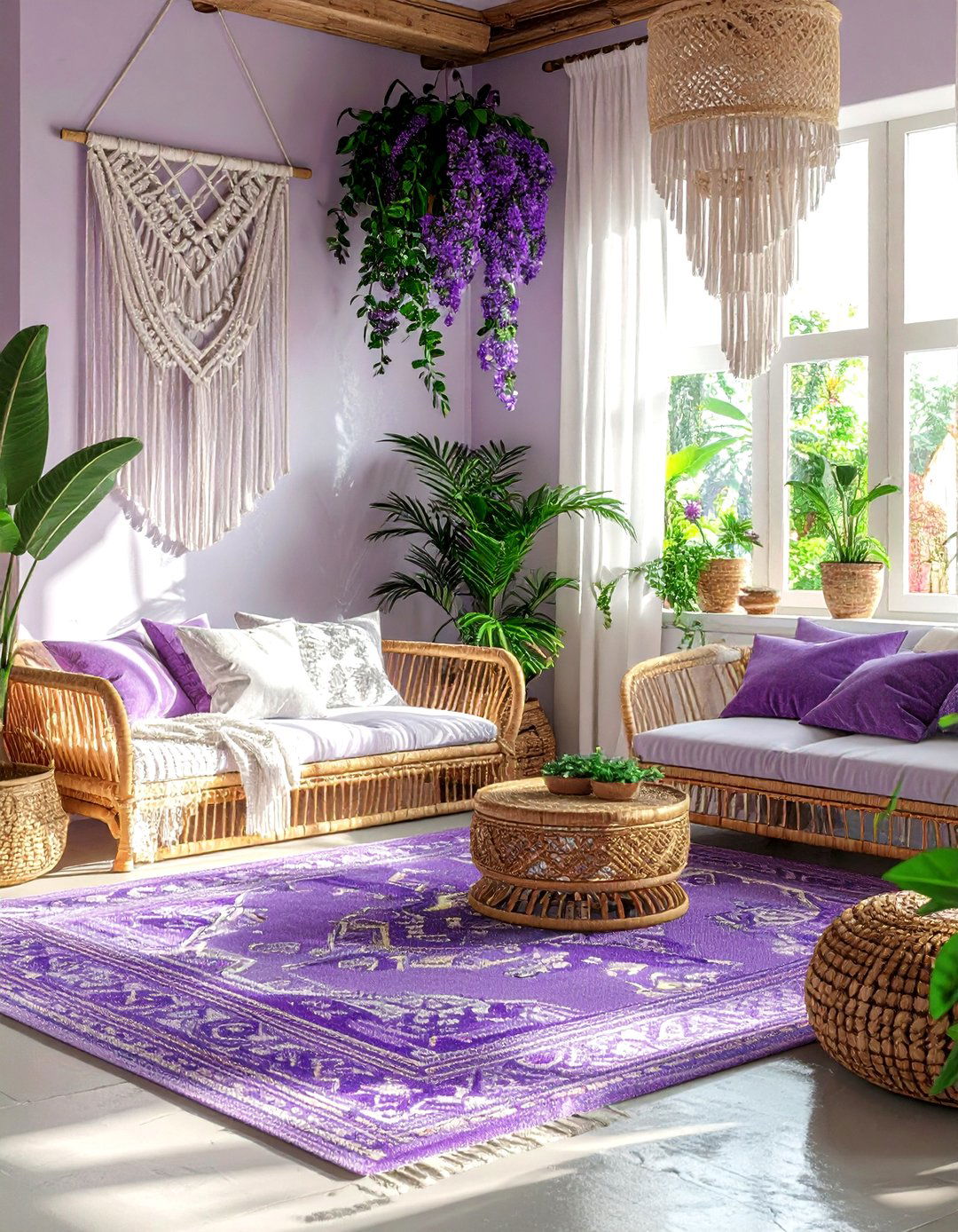 Boho lavender living room - 30 lavender and white living room ideas