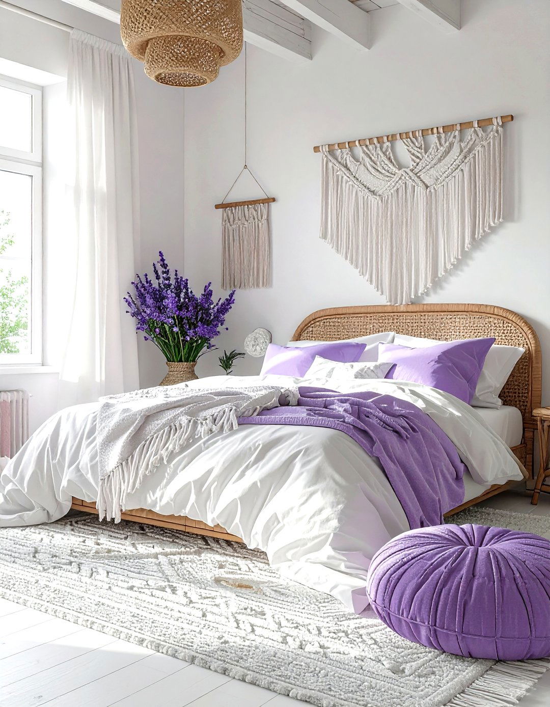 Boho lavender white room - 30 lavender and white bedroom ideas