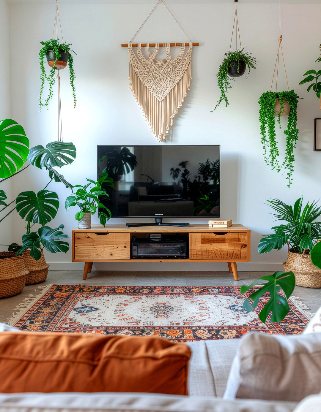 Boho living room tv - 30 living room wall mounted tv ideas