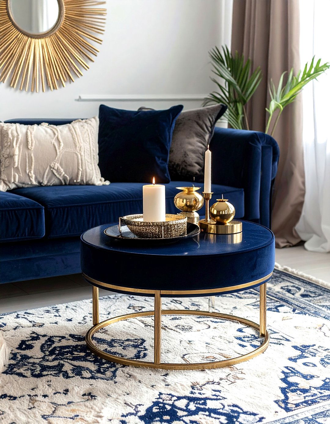 Boho navy and gold decor - 30 bohemian navy living room ideas