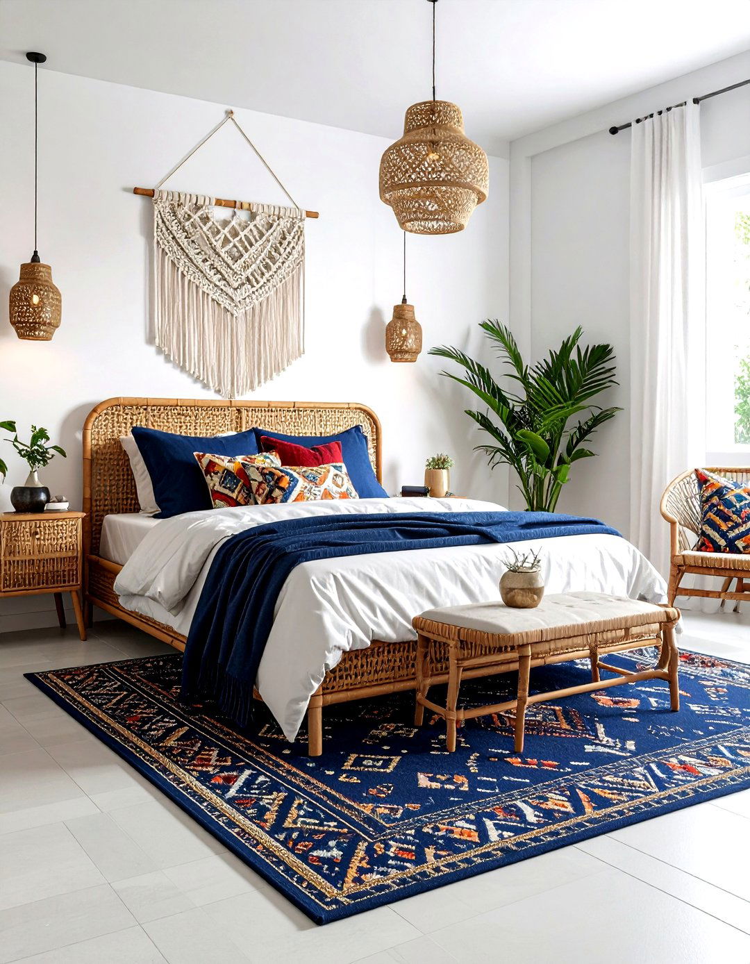 Boho navy bedroom vibes - 30 modern navy bedroom ideas
