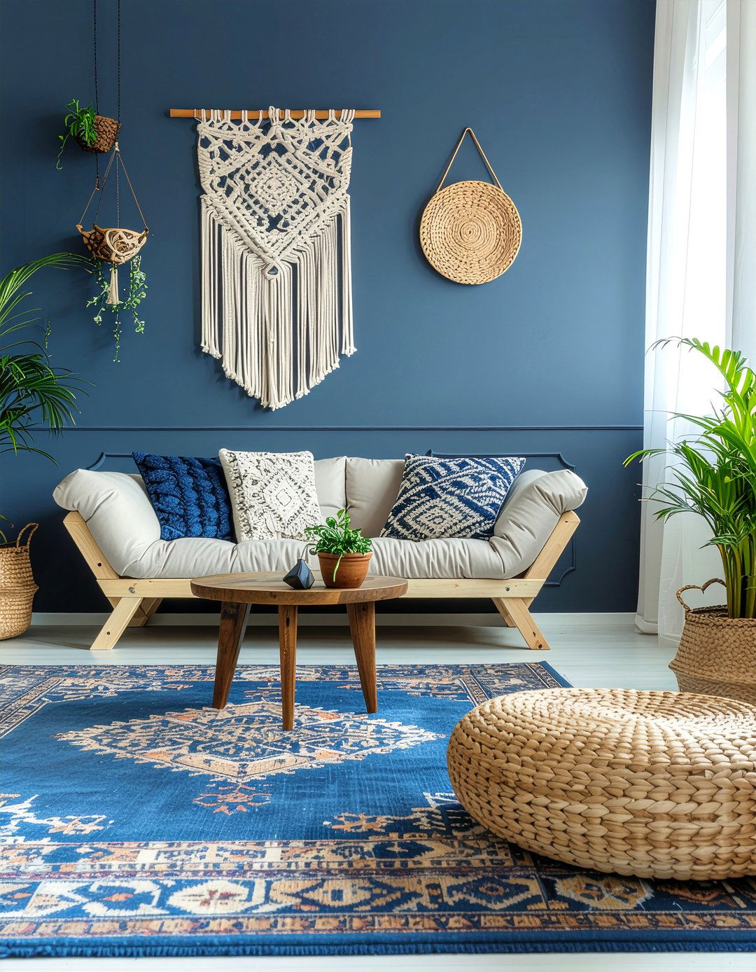 Boho navy living room - 30 living room navy walls