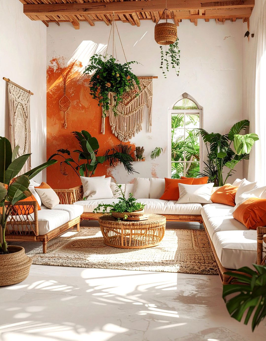 Boho orange and white living room - 30 orange and white living room ideas