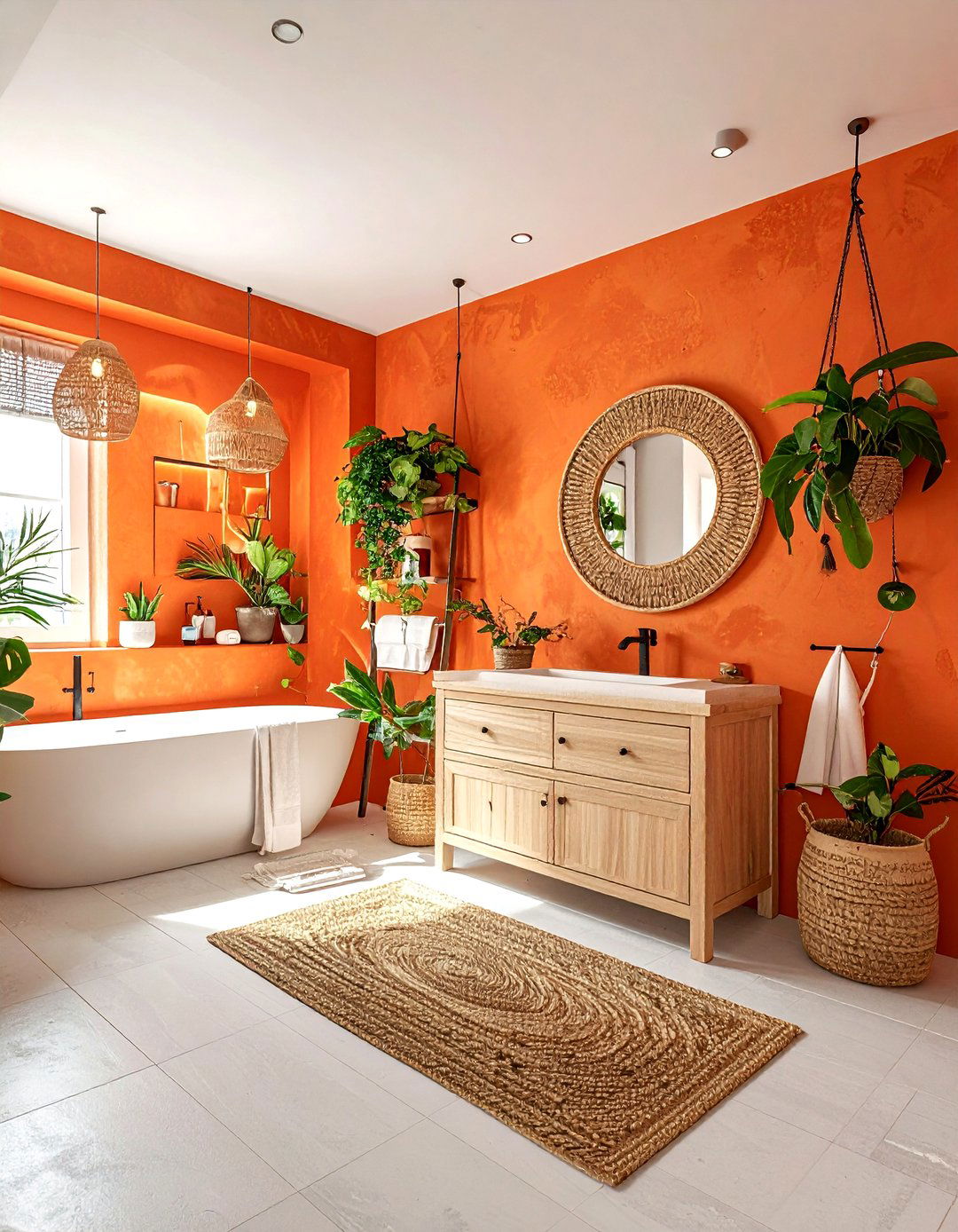 Boho orange bathroom - 30 bright orange bathroom ideas