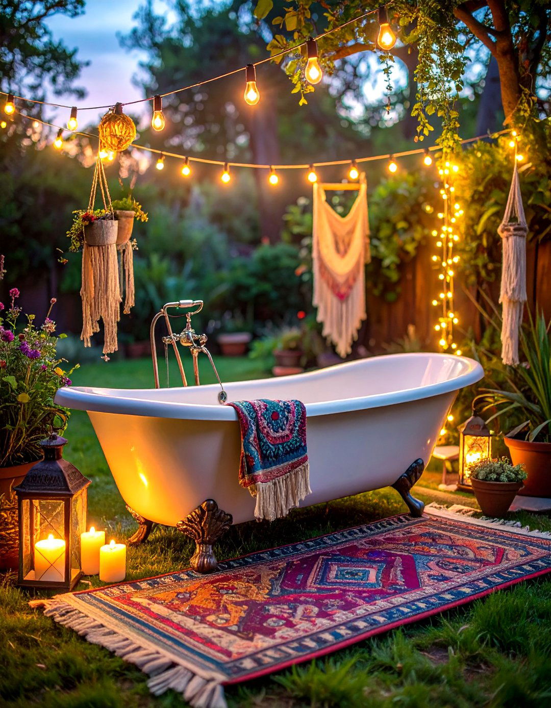 Boho outdoor bathtub - 30 outdoor bathroom ideas